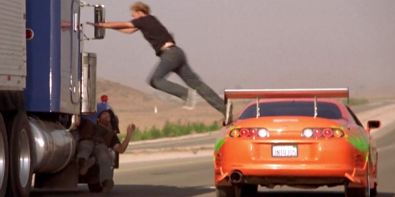 Brian jumps to truck in The Fast and the Furious 2001