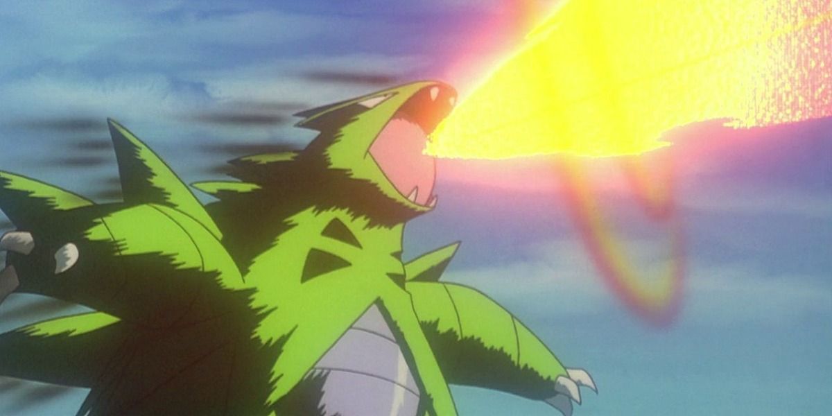 Tyranitar using Hyper Beam in the Pokémon anime