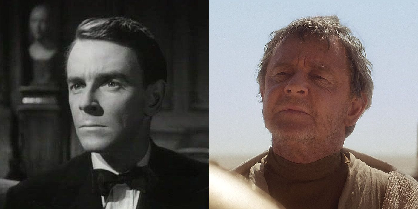 Split image of actor Phil Brown and Uncle Owen from Star Wars