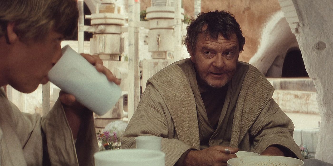 Uncle Owen talks to Luke Skywalker in Star Wars: A New Hope
