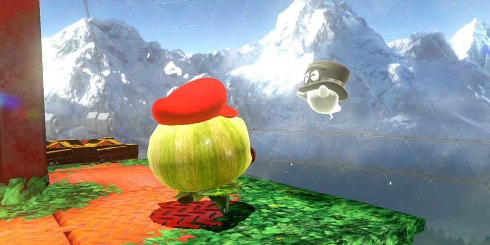 Uproot in Super Mario Odyssey standing at a cliff edge
