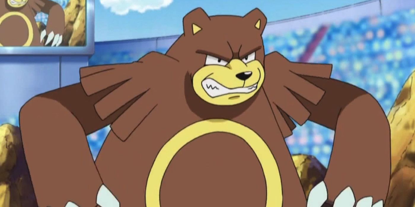 An Ursaring on the battlefield in the Pokémon anime.