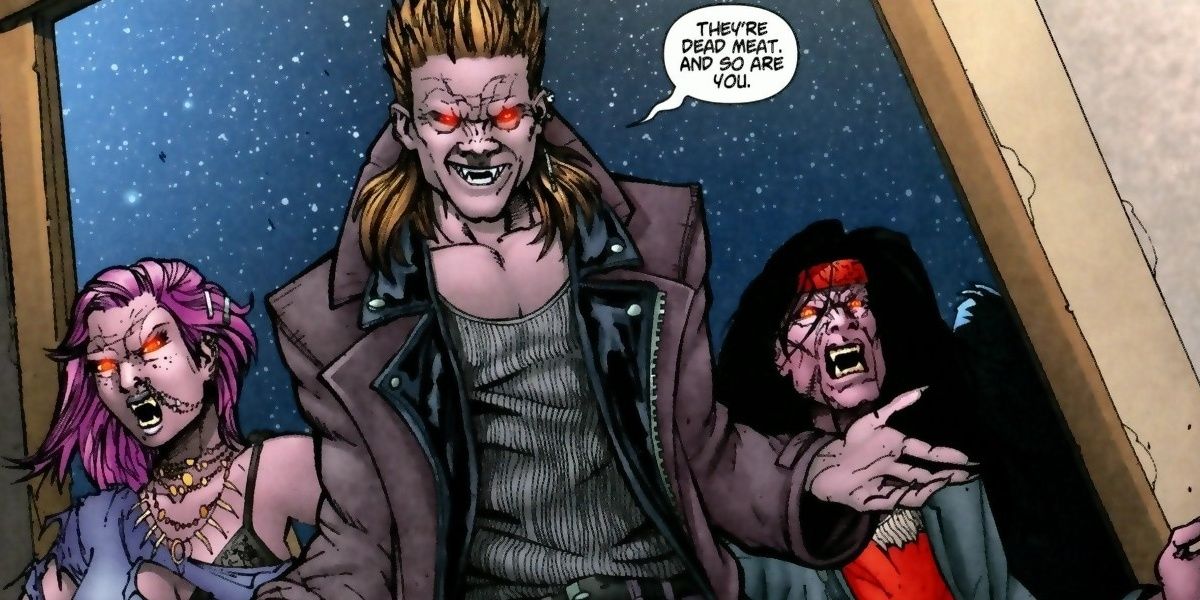 Vampires entering a room in a panel from Lost Boys Reign of Frogs