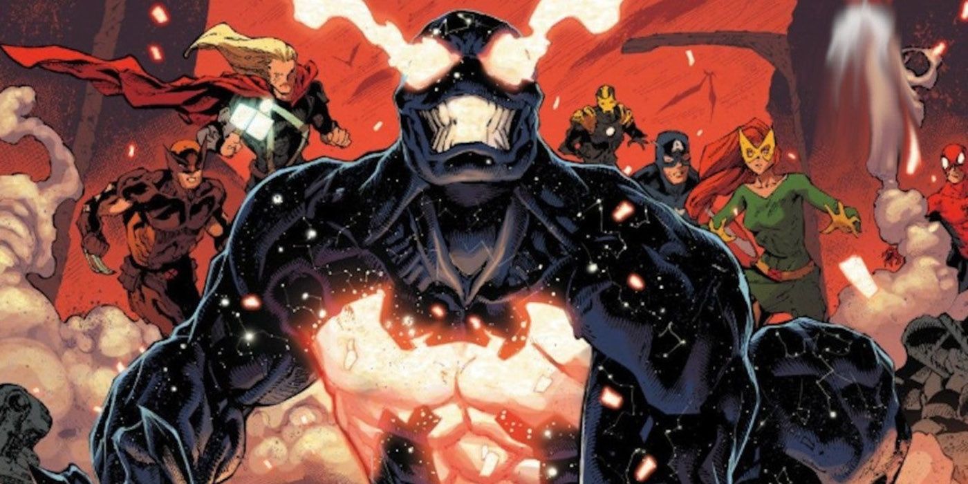 Venom leads Marvel heroes into battle against Knull in Marvel Comics.