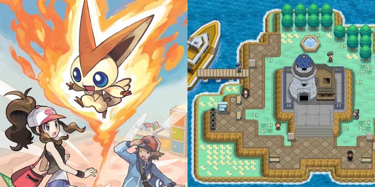 Promo art of Victini in Black and White, and the Liberty Garden in-game