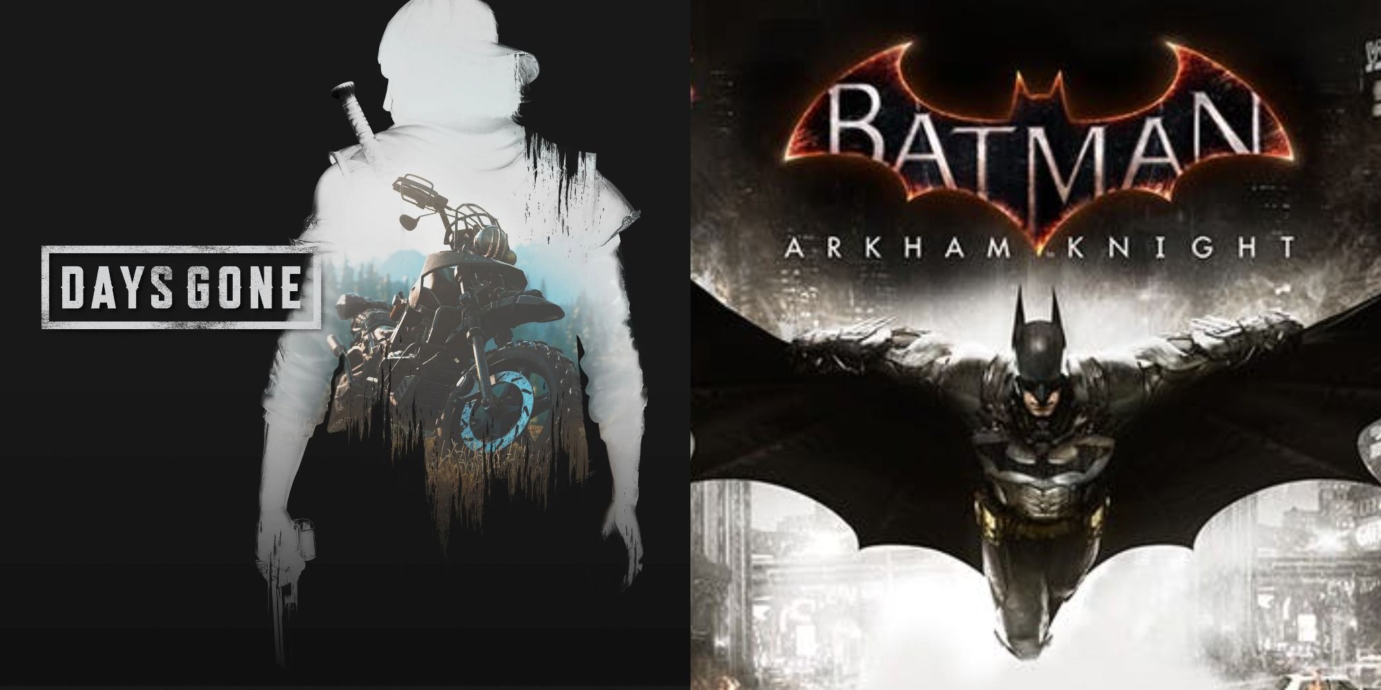Split image of promo art from Days Gone and Batman Arkham Knight