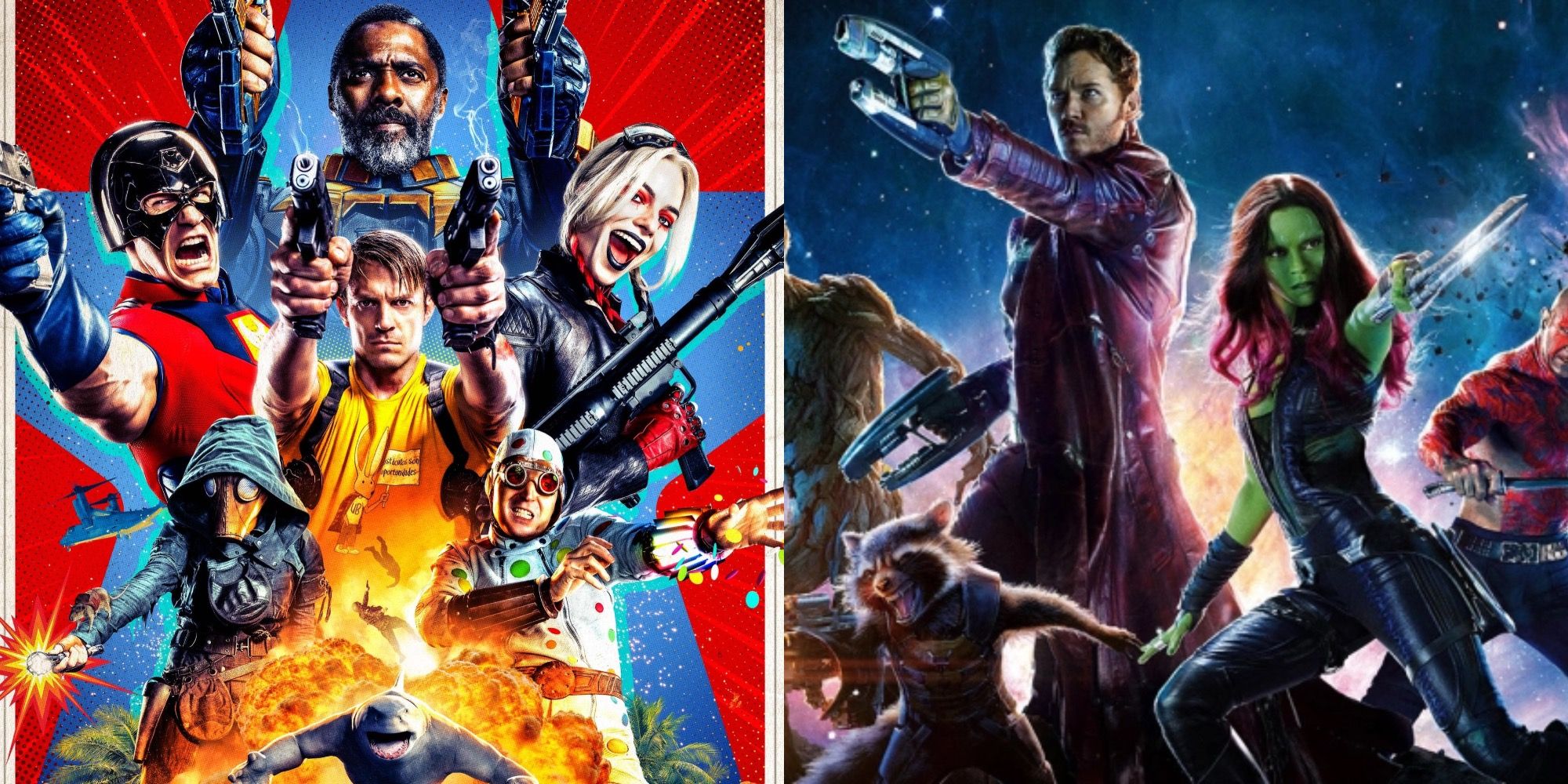 Side-by-side of posters for The Suicide Squad and Guardians of the Galaxy
