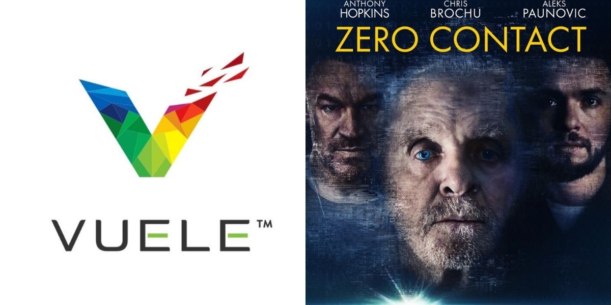 Two side by side images of the Vuele logo and the poster for Zero Contact.