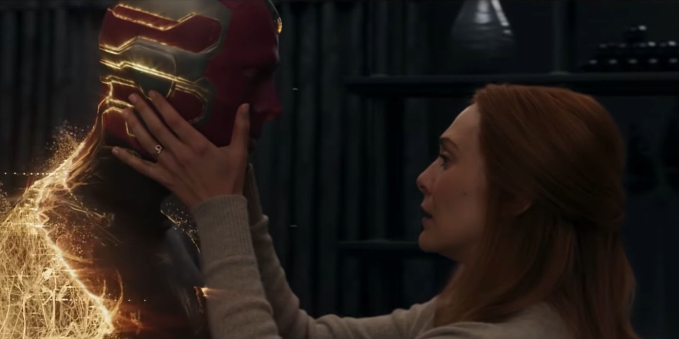 Wanda holds Vision's head as he fades away in WandaVision