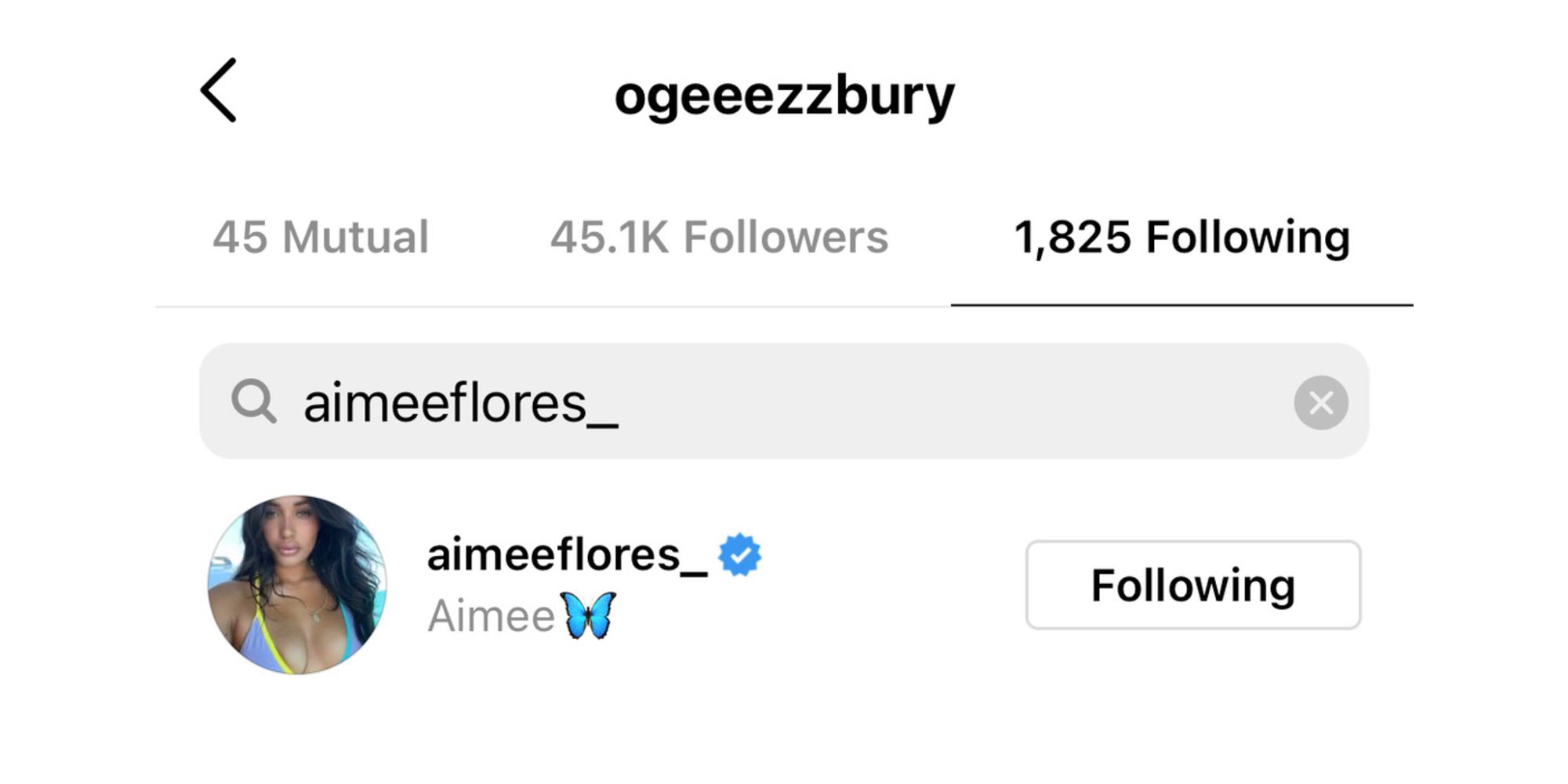 Wes Ogsbury from Love Island USA season 3 still following Aimee Flores on Instagram