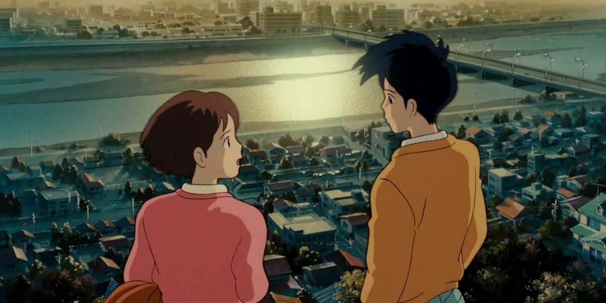 Shizuku and Seiji overlooking Tokyo in Whisper of the Heart.