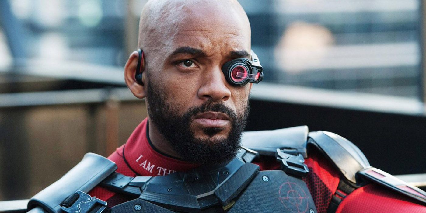 Will Smith as Deadshot on a mission in Suicide Squad.