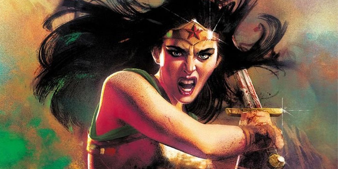 An image of Wonder Woman, furiously swinging a sword.