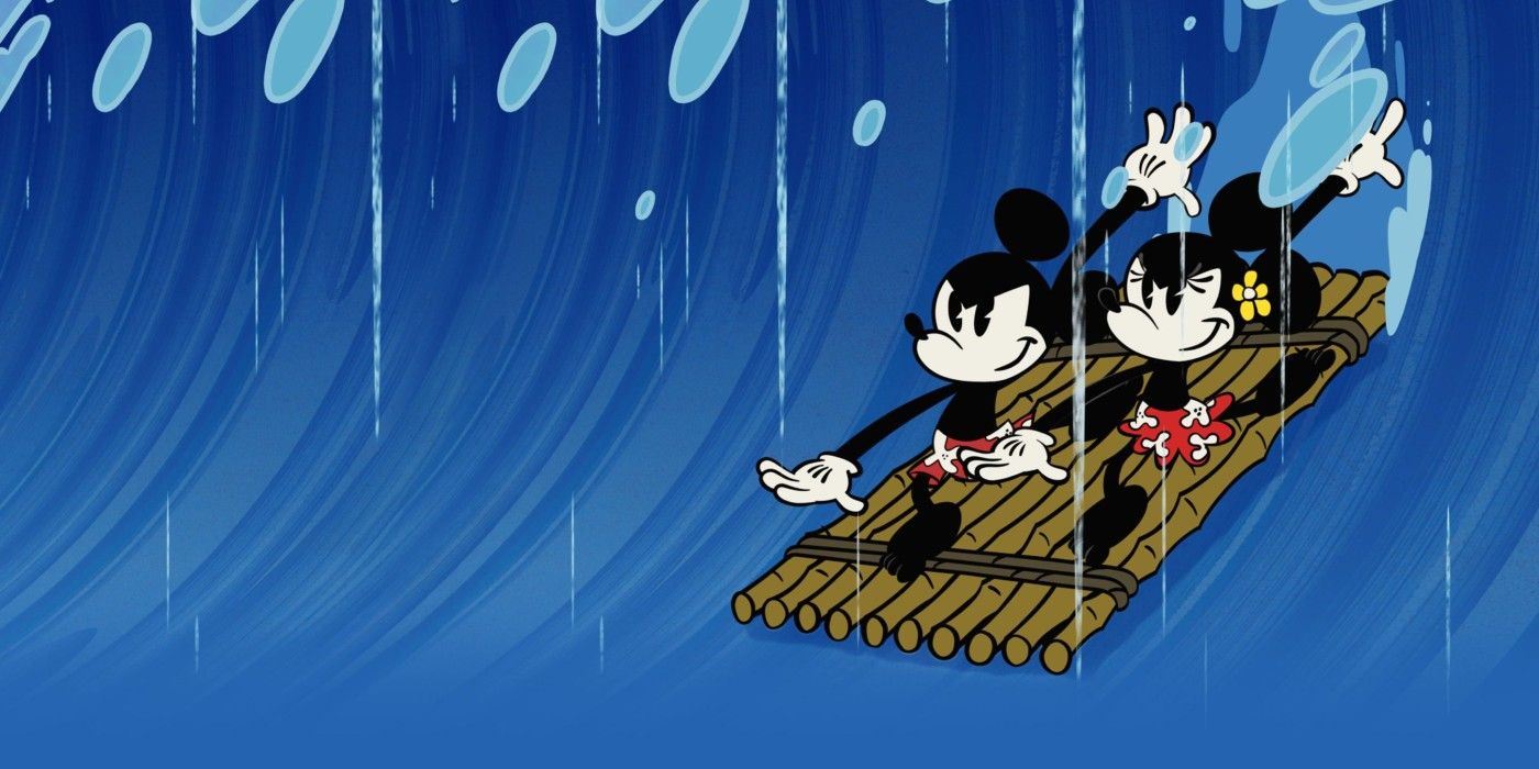 Mickey and Minnie surfing in the Wonderful World of Mickey Mouse