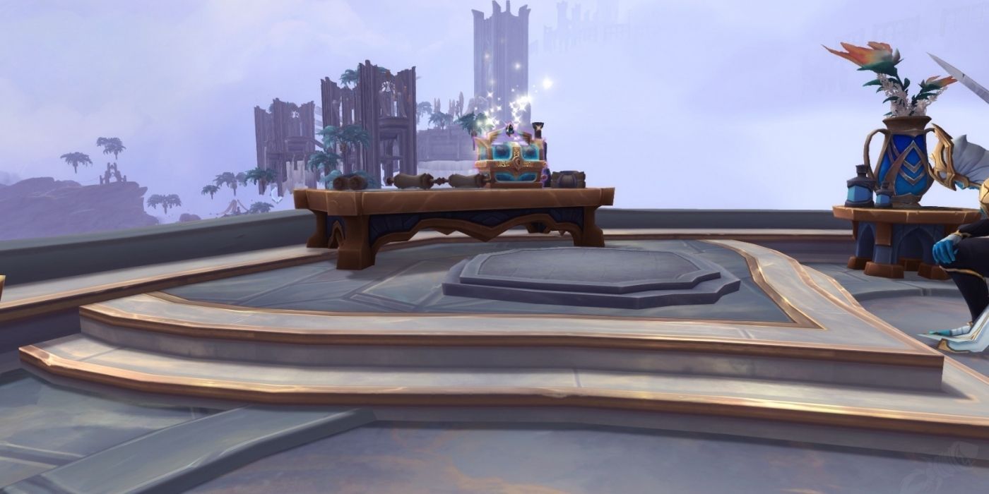 A treasure chest on a table in World of Warcraft Shadowlands.