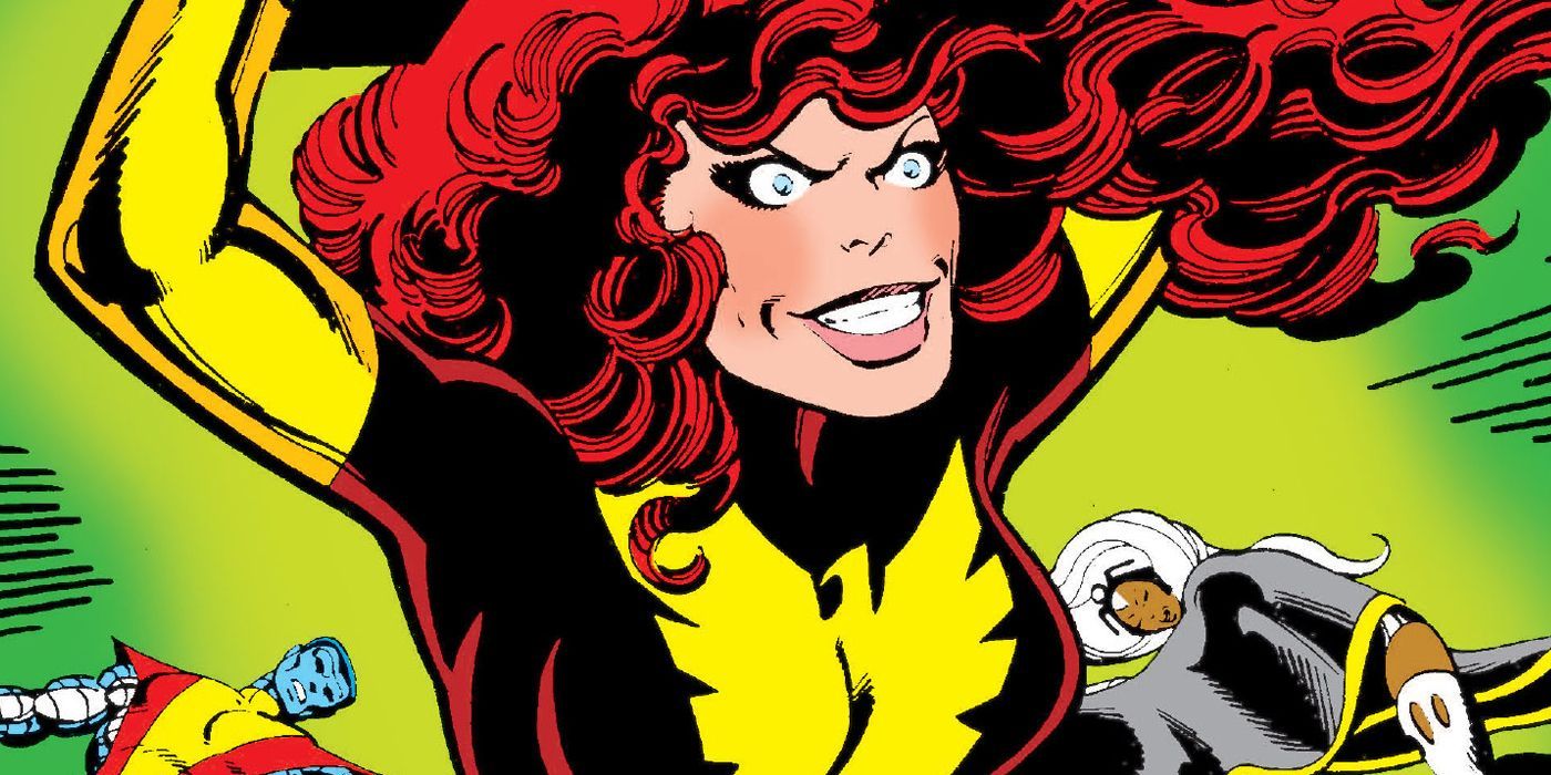 Jean Grey smiling diabolically as the fallen X-Men lay on the ground.