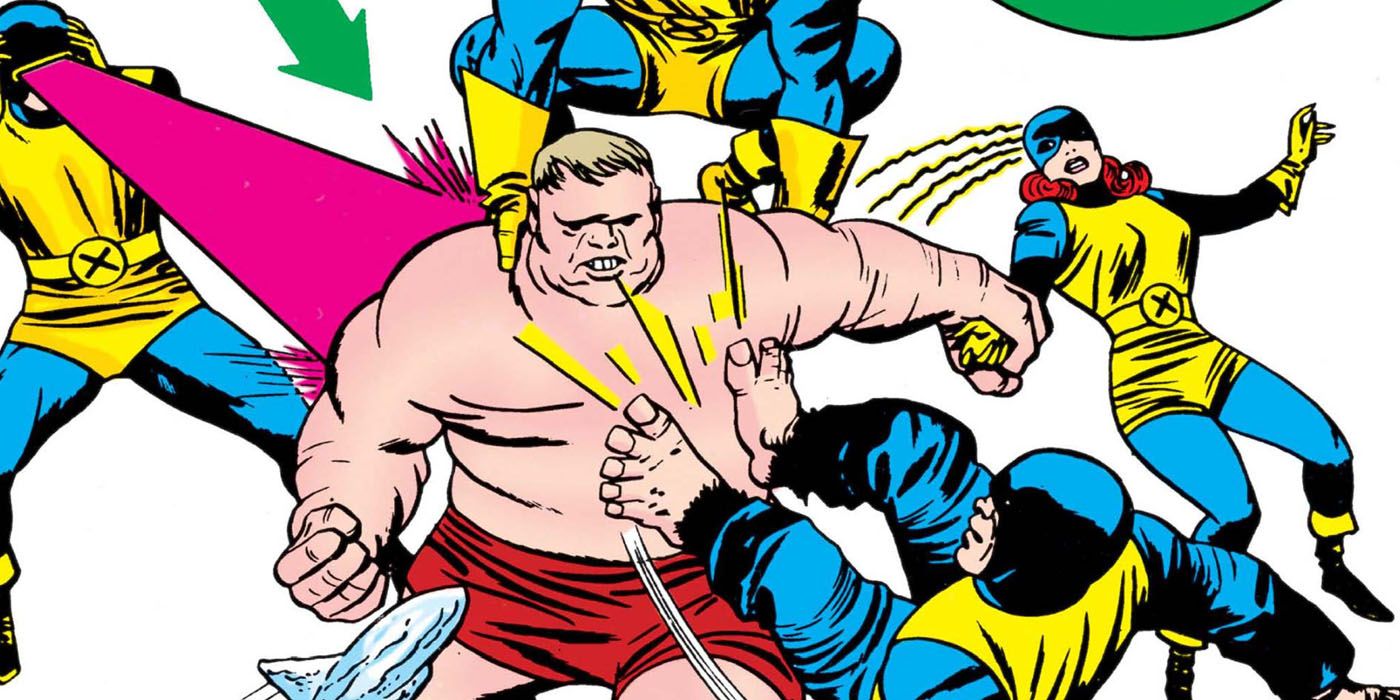 X-Men fighting The Blob in Marvel Comics.