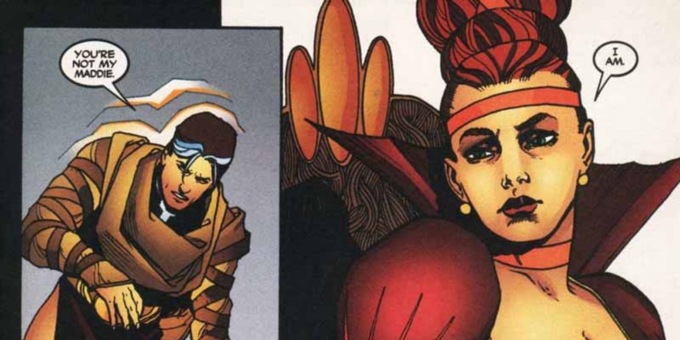 The Red Queen comforts Nate Grey in X-Men comics