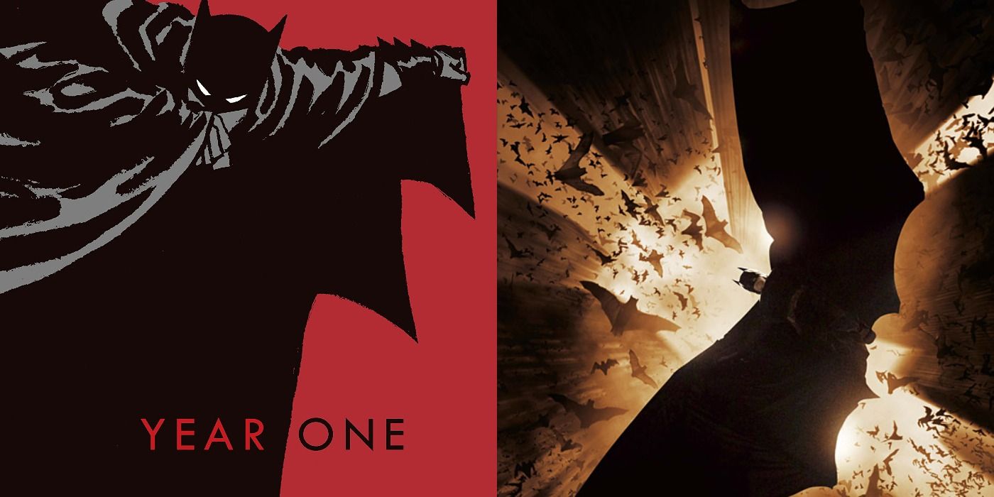 Cover for Year One and official poster for Batman Begins