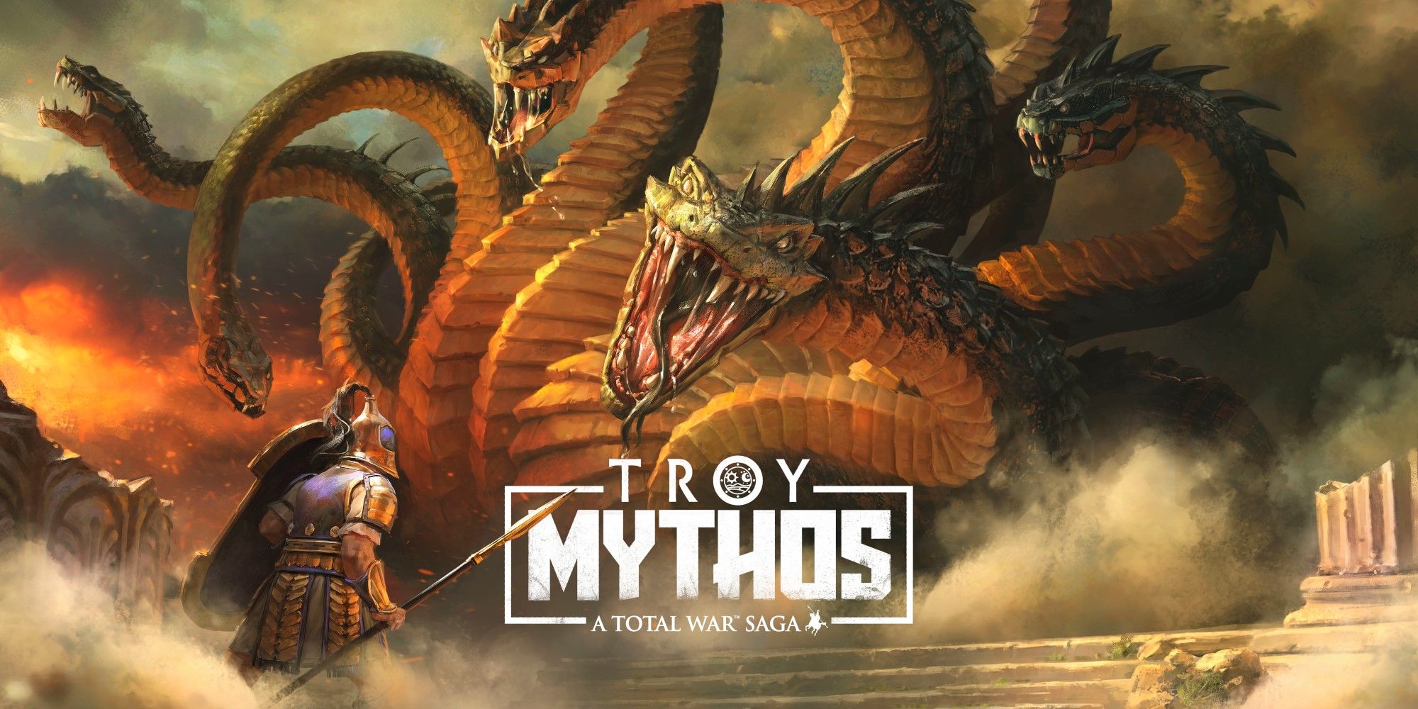 Total War Troy Mythos Key Art including hero and hydra