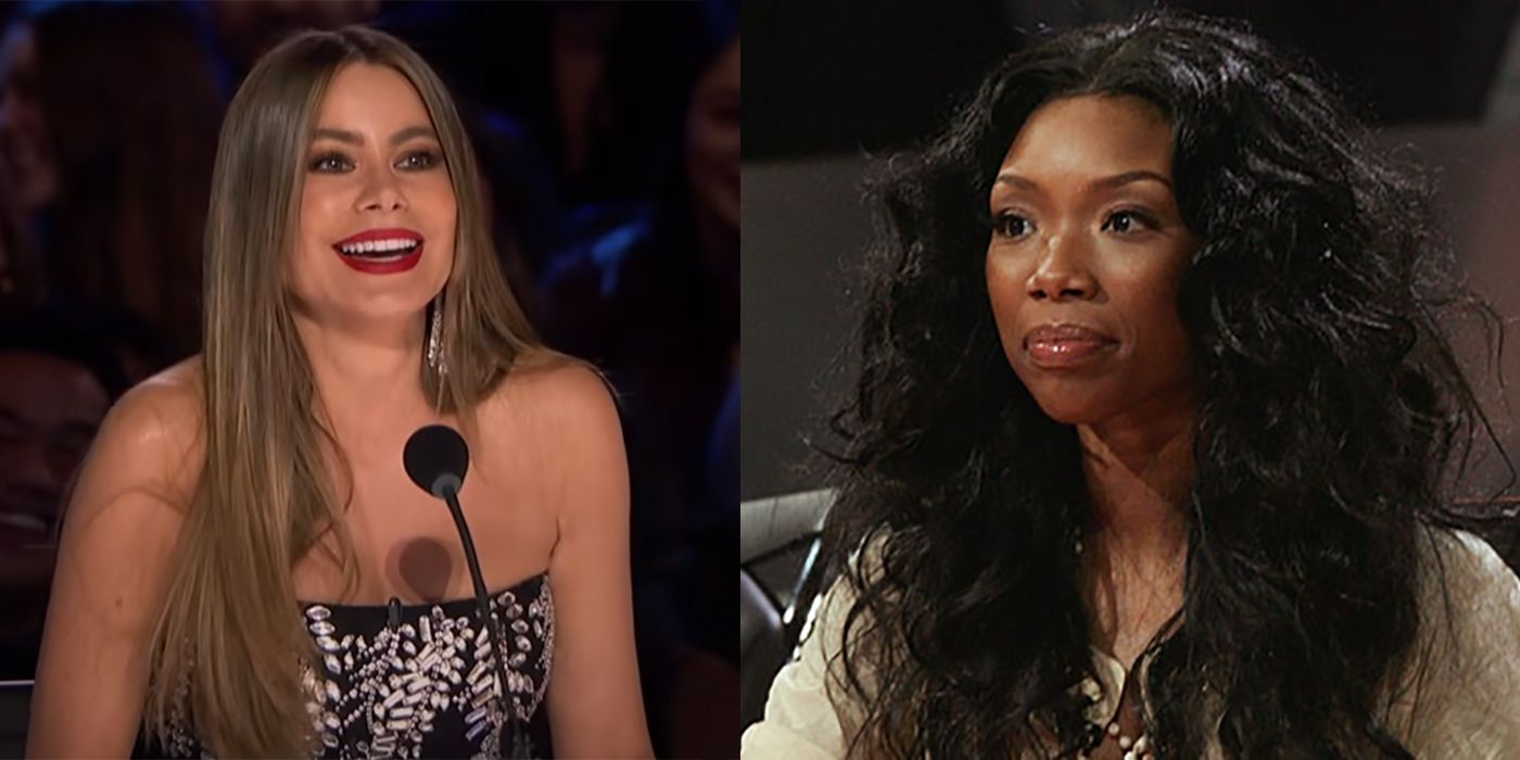 Split image of Sofia Vergara and Brandy Norwood sitting at the judges table on AGT.