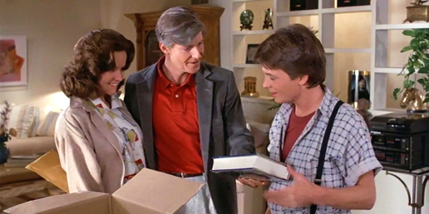 Marty McFly with his parents in Back to the Future.