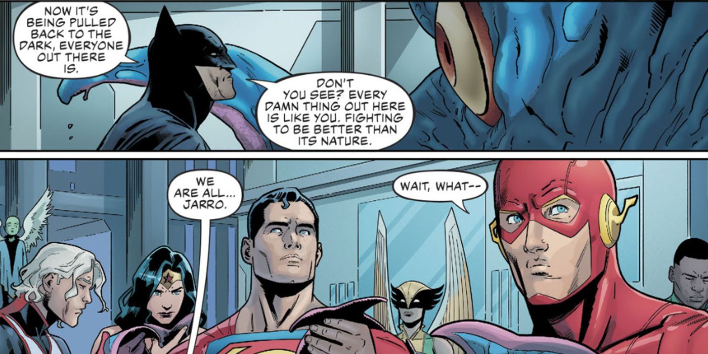 Batman telling Jarro the Starro that &quot;We are all&hellip; Jarro&quot; in Justice League #29.
