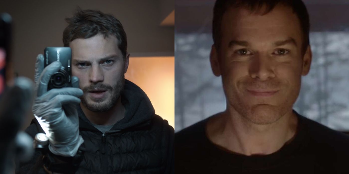 Split image of Paul Spector from The Fall and Dexter Morgan from Dexter.