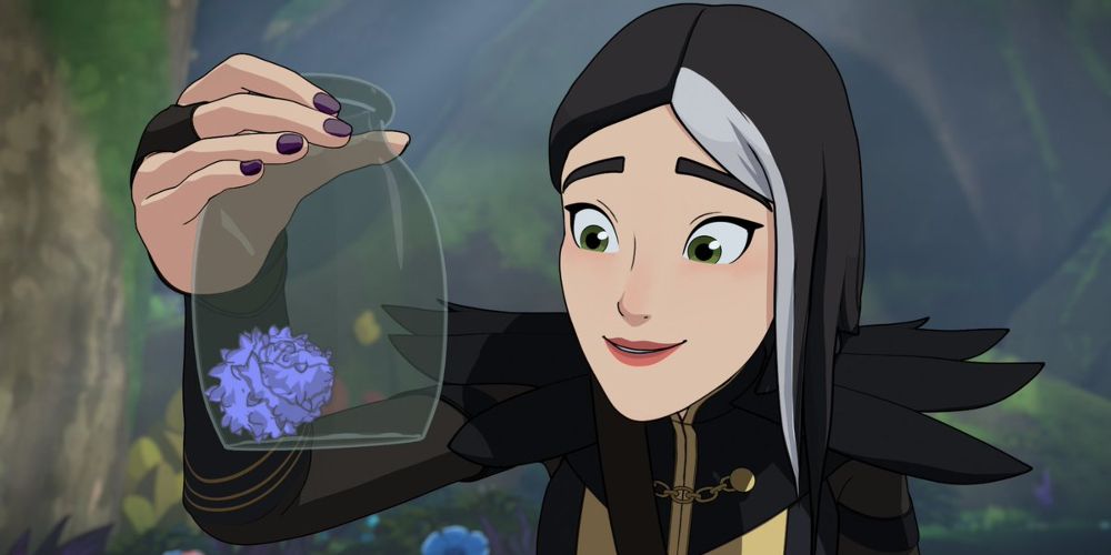 Claudia inspects insect in a jar in The Dragon Prince
