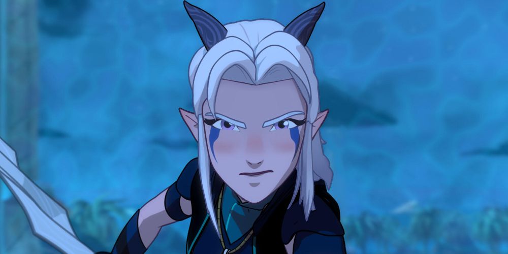 Rayla looks fierce while holding a sword before battle in The Dragon Prince