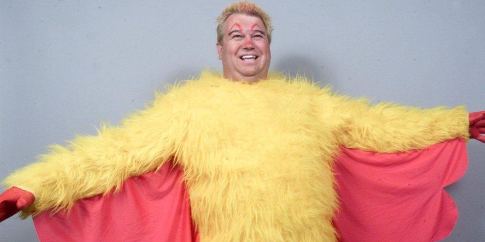 Big Brother's George Boswell posing in a chicken suit