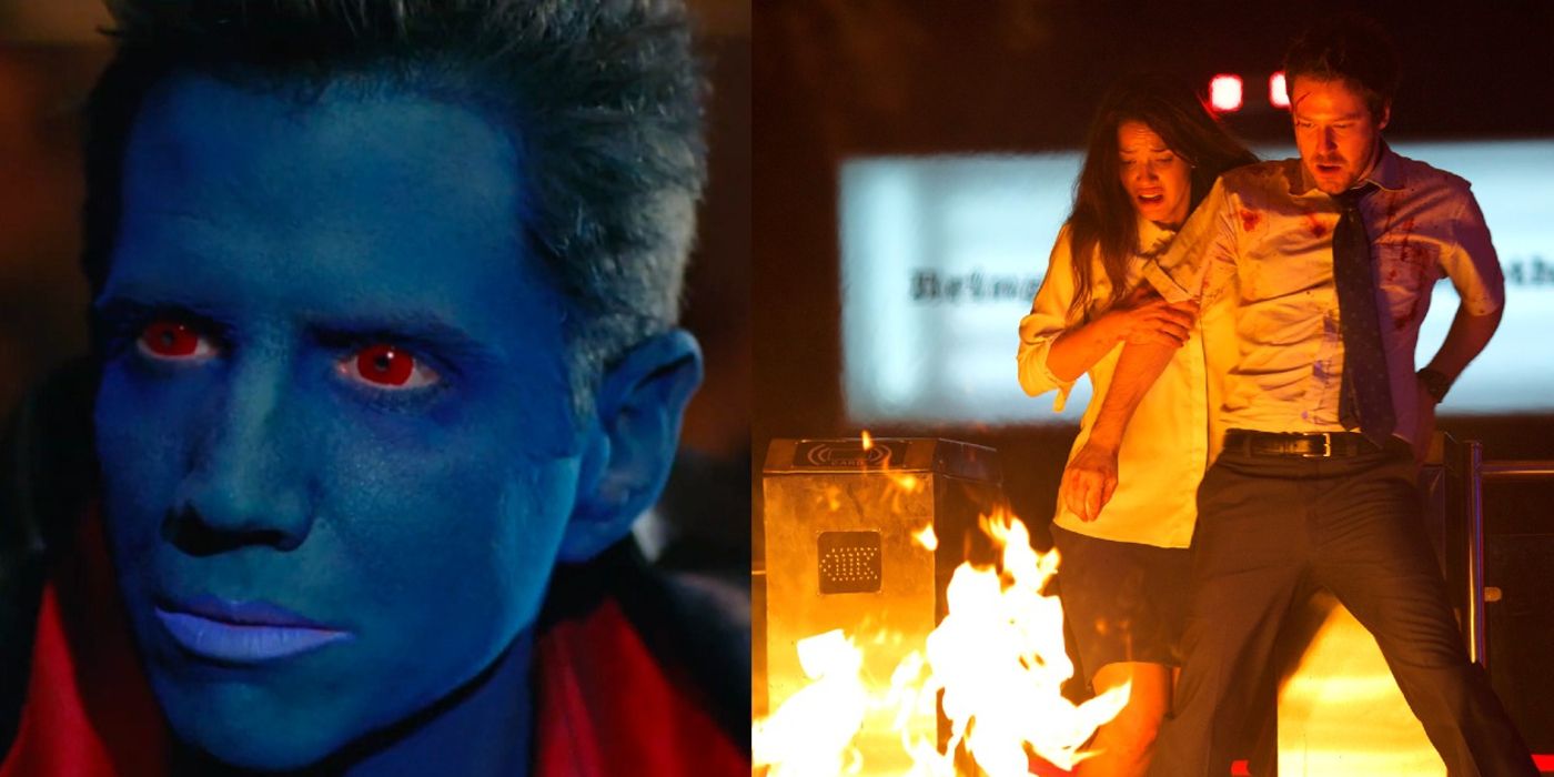 Split image of Amok in The Specials and Mike and Leandra in The Belko Experiment