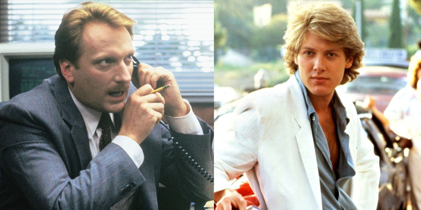 Ed Rooney talks on the phone in his office in Ferris Bueller's Day Off and Steff poses against his car in Pretty in Pink