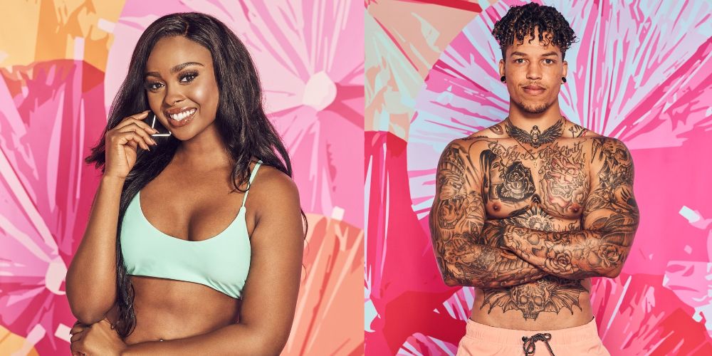 Trina poses in bikini and Korey poses with arms crossed in Love Island Season 3 promo images
