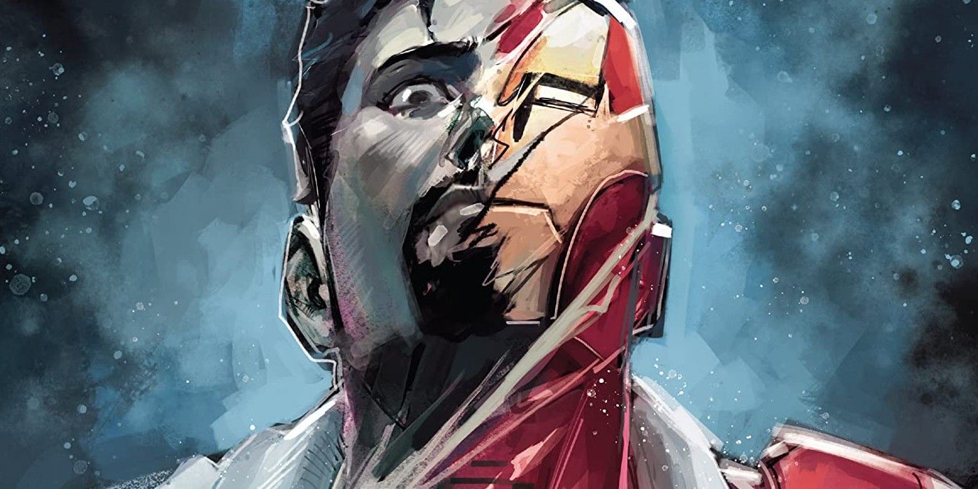 Tony Stark and Iron Man in a split-picture image.