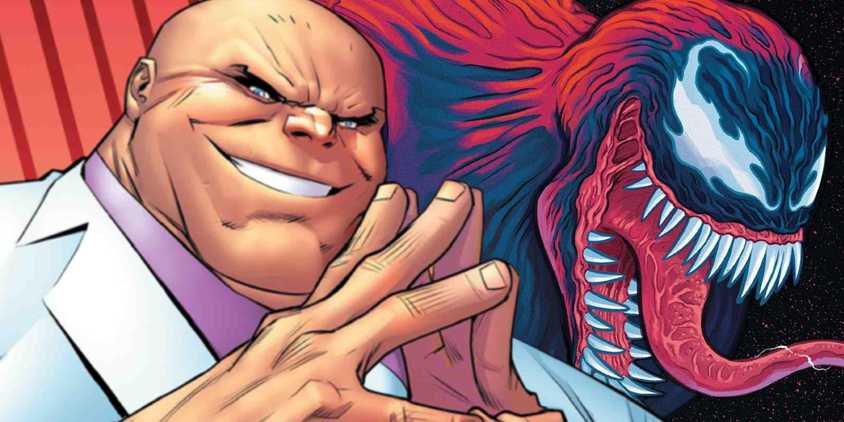Split image of kingpin and venom from Marvel comics