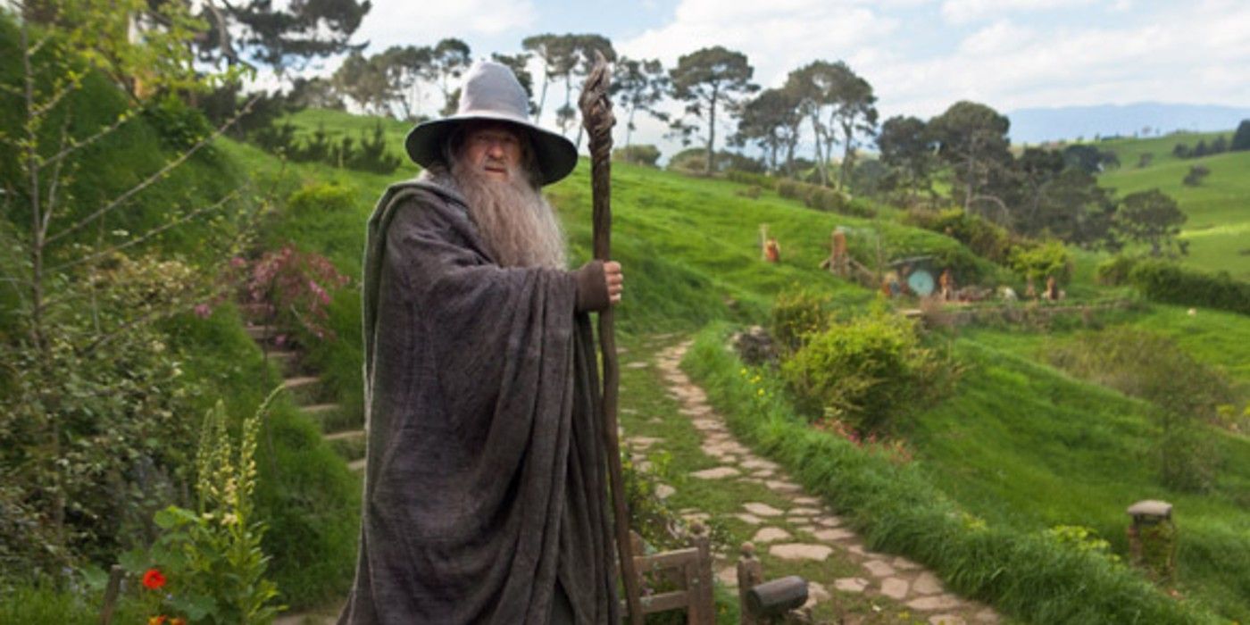 Gandalf standing in the Shire