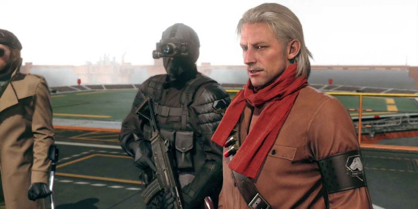 The Big Boss with a soldier behind him in the video game, Metal Gear Solid V