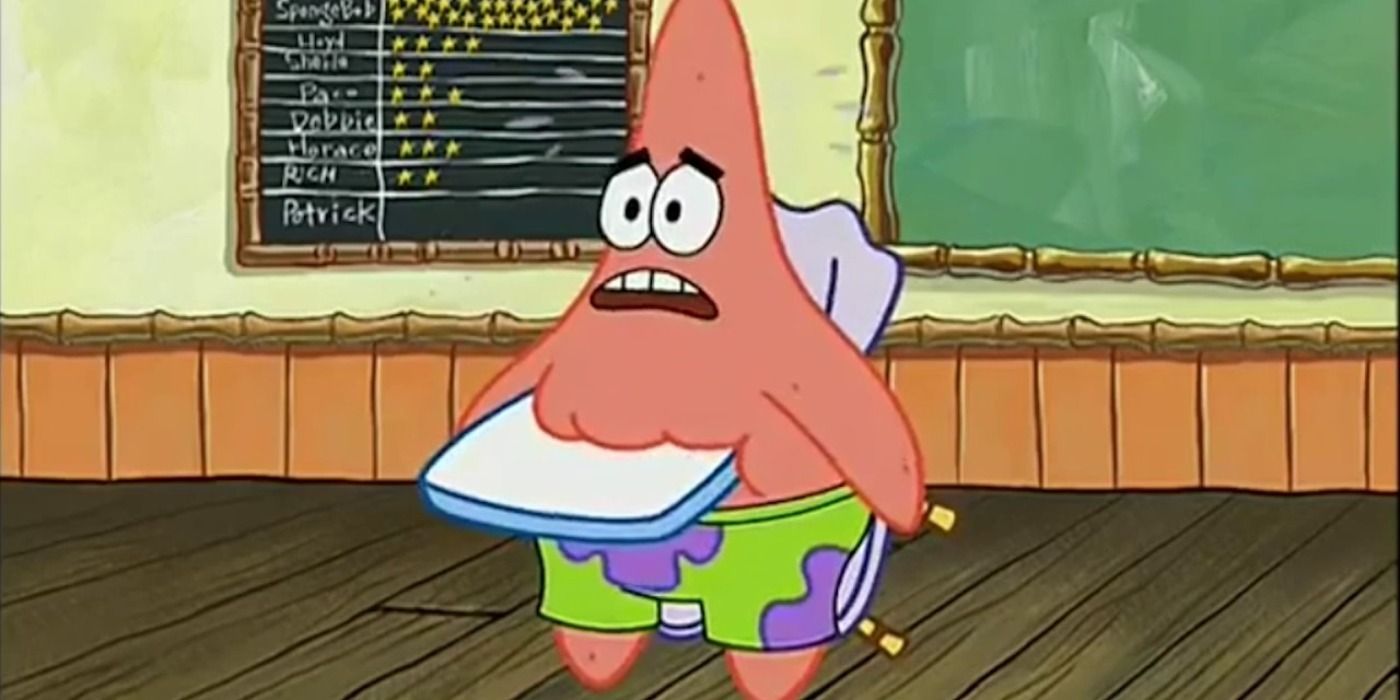 Patrick standing with a desk around him in SpongeBob SquarePants