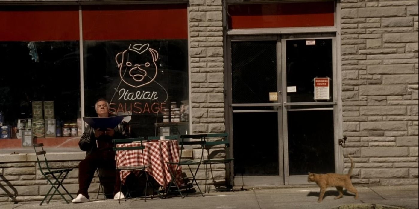 Paulie sits alone in front of Satriale's in The Sopranos.