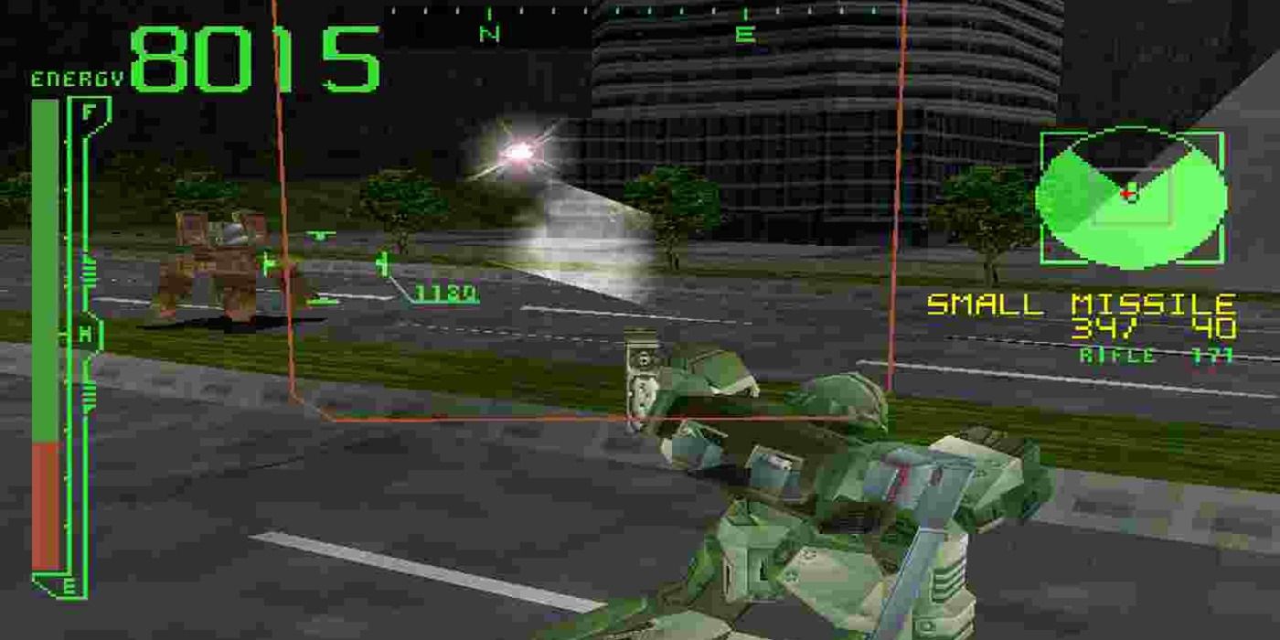 Two robots battling each other in Armored Core