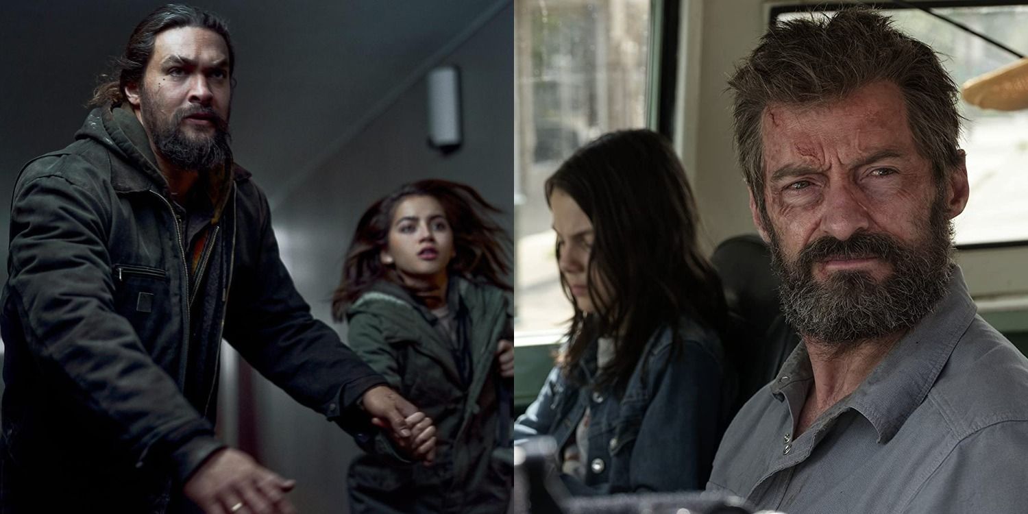 Split image of Ray and Rachel Cooper in Sweet Girl and Laura and Logan in Logan