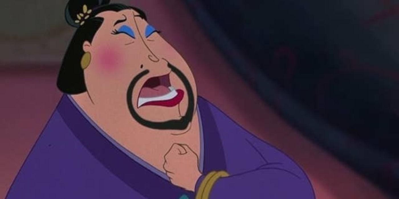 A character in Mulan with an ink beard in her face in Mulan