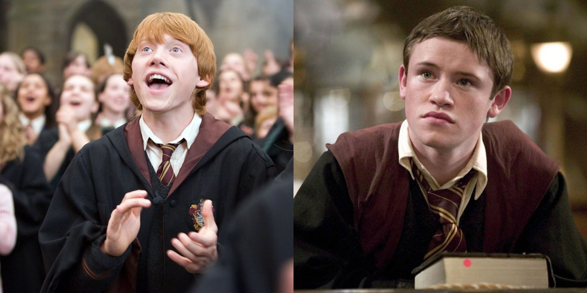 A split image showing Ron one the left and Seamus on the right from Harry Potter