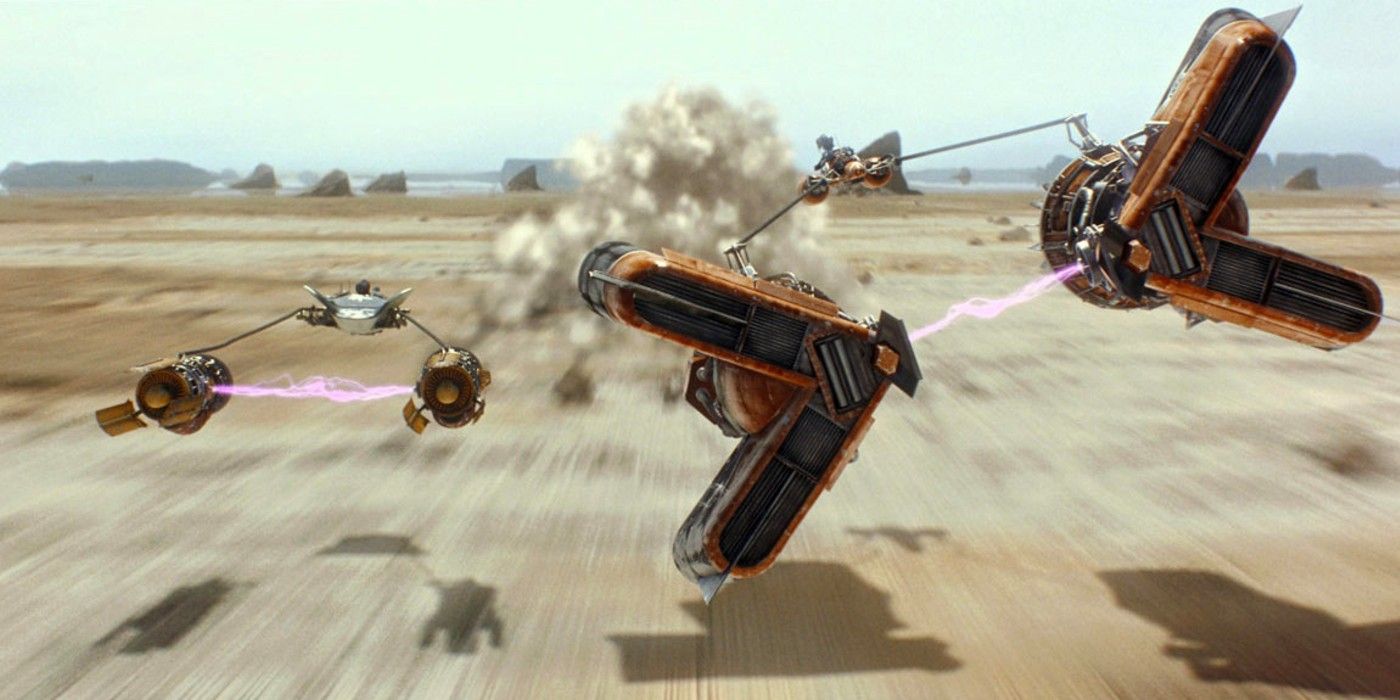 Anakin involved in a podracing circuit in Star Wars