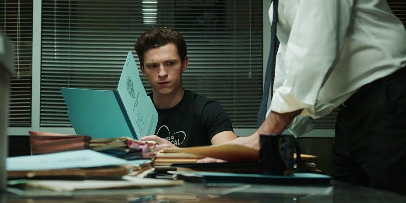 Peter Parker being interviewed by police in Spider-Man: No Way Home