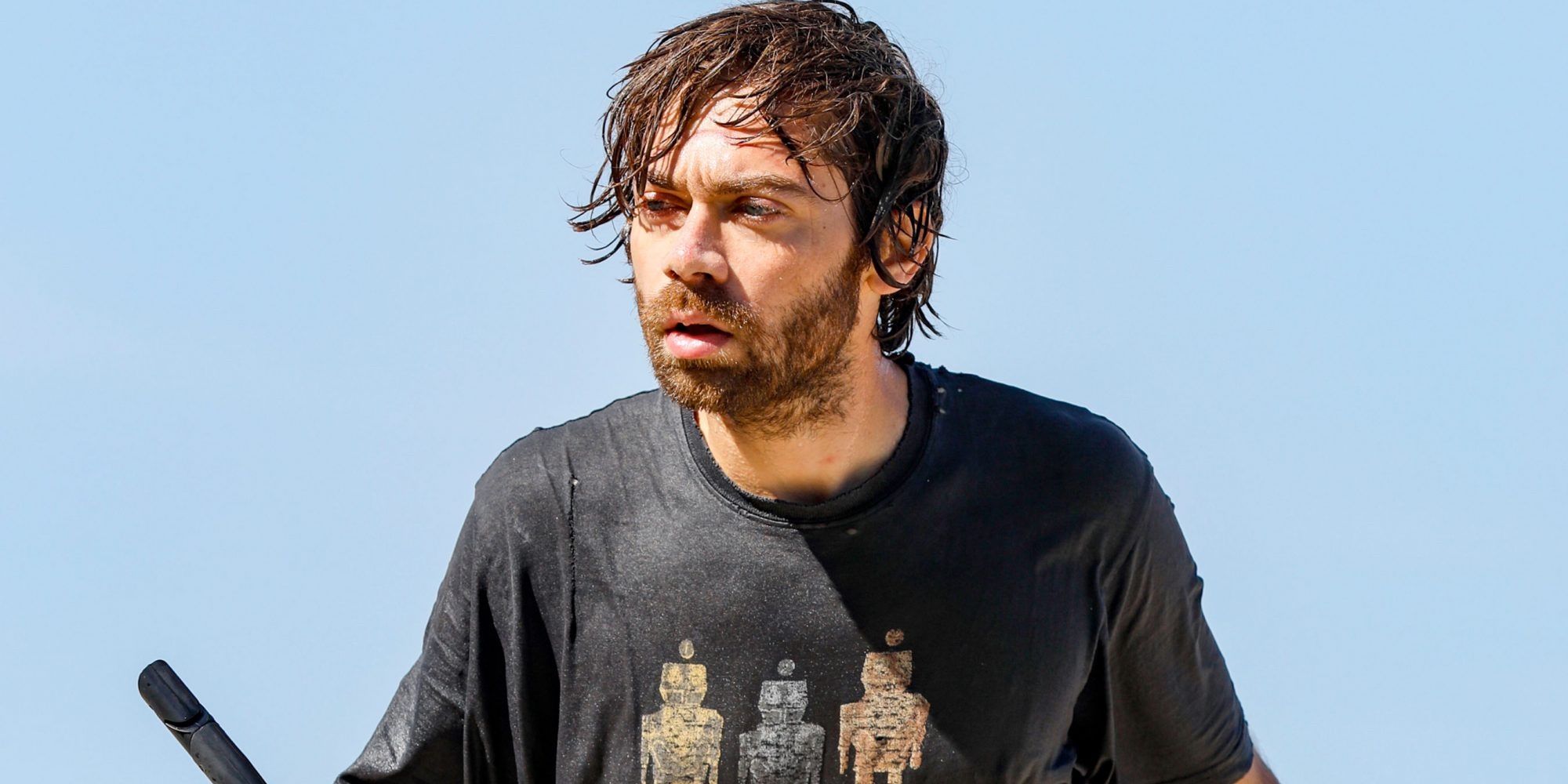 Christian Hubicki looks wet and winded by the water in Survivor: David vs. Goliath