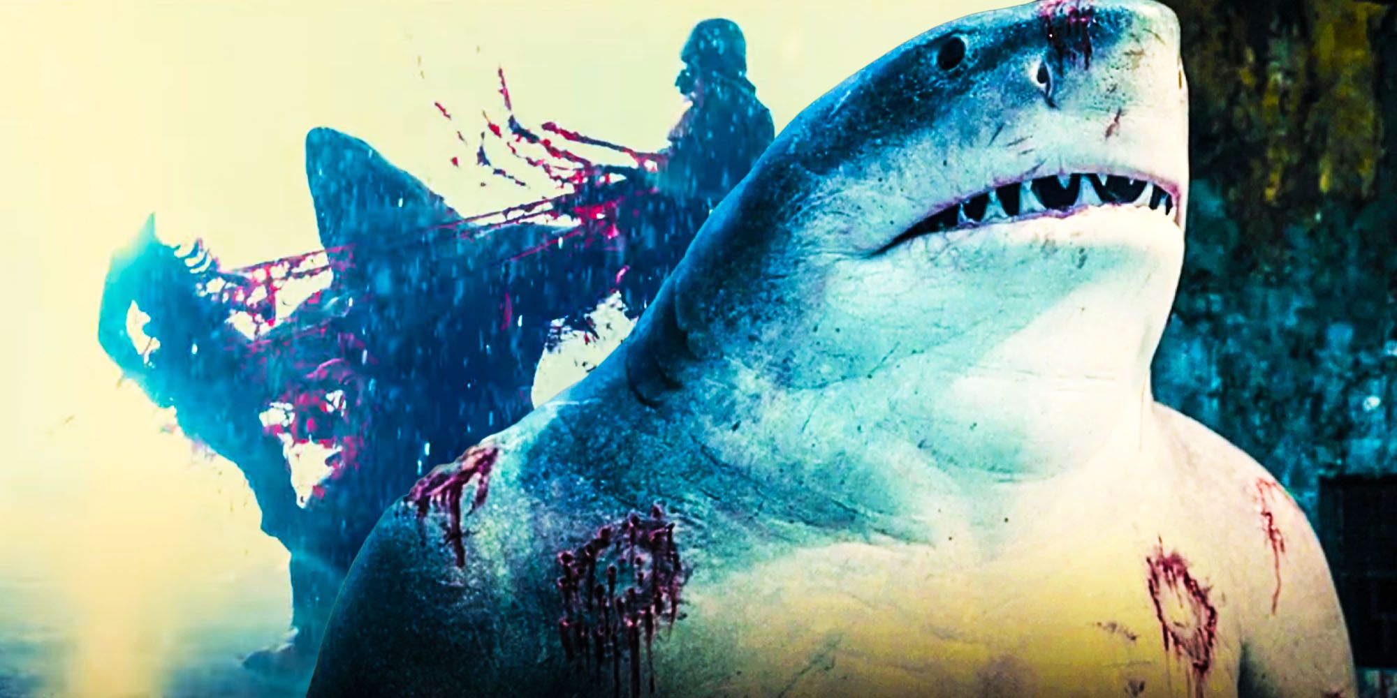 the suicide squad King Shark most gruesome kill practical effects