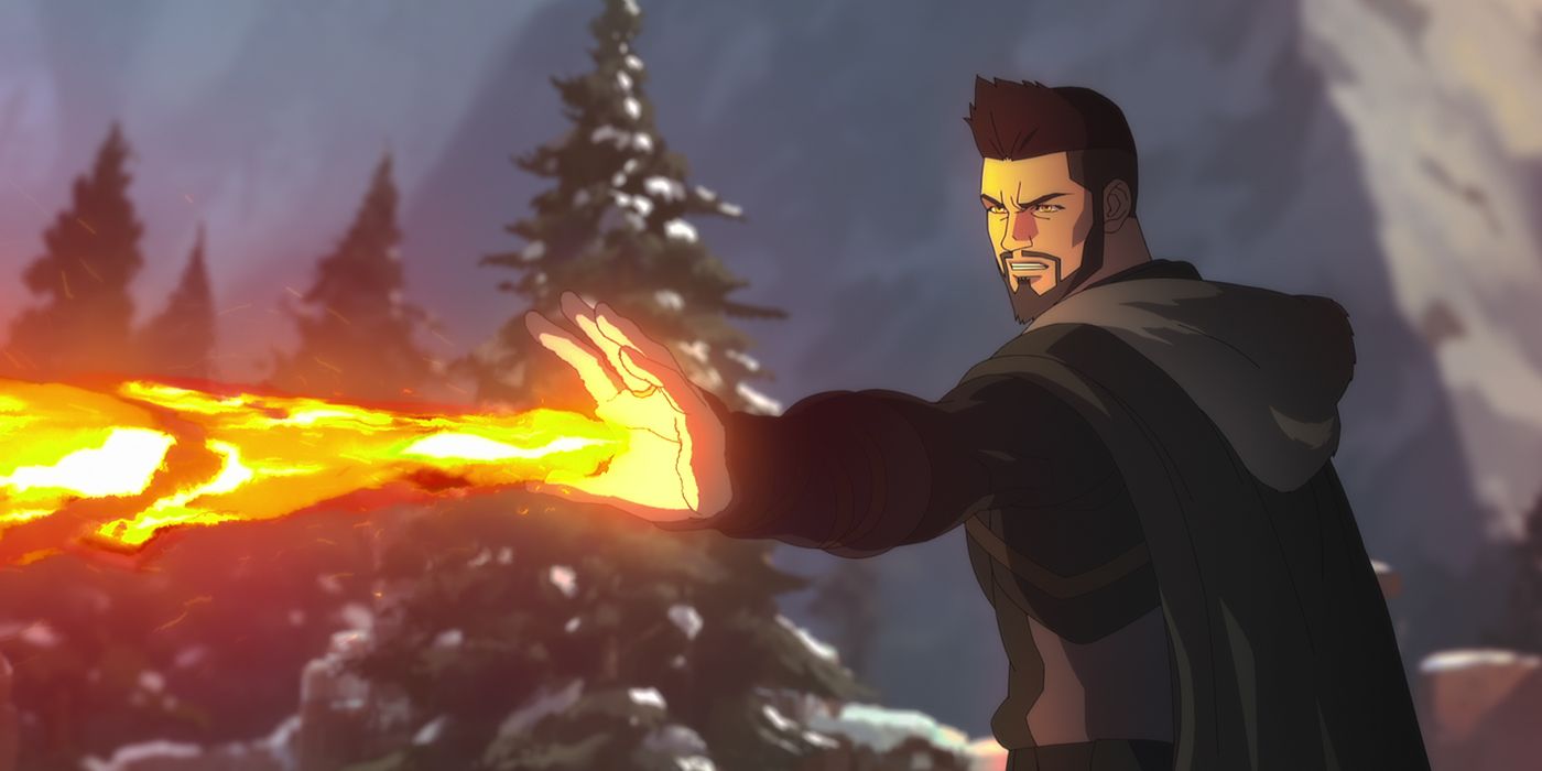 Vesemir using his fire powers in The Witcher Nightmare of the Wolf