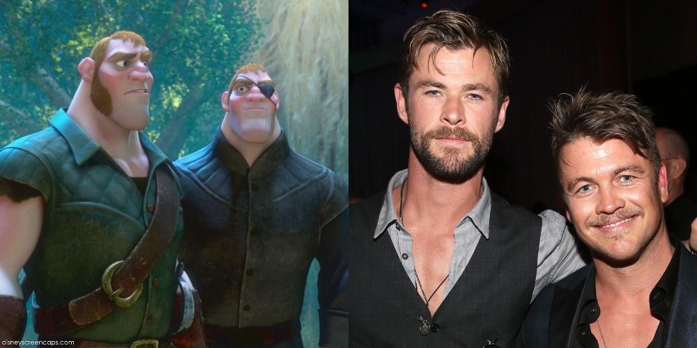 two pictures, the Stabbington brothers from Tangled, and Luke and Chris Hemsworth
